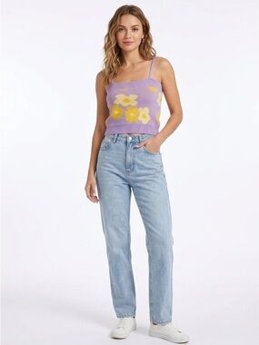 Cider Lavender Floral Print Knit Cami Knit Sleeveless Crop Top Size Small